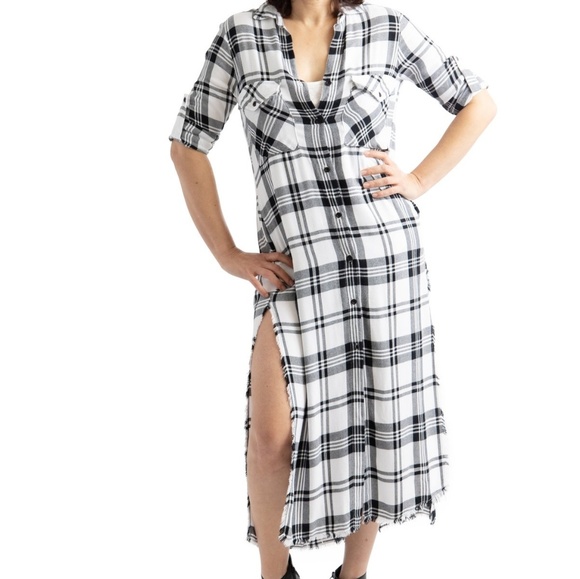 Bella Dahl Dresses & Skirts - Bella Dahl Rayon Plaid Duster Maxi Shirt Dress L